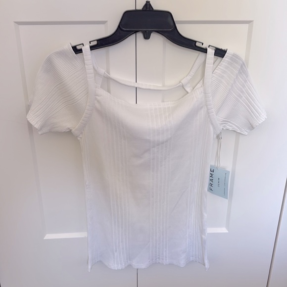 NWT [Frame Denim] Cold Shoulder Ribbed Cutout White Blouse Top Women’s Sz Small - Picture 2 of 9